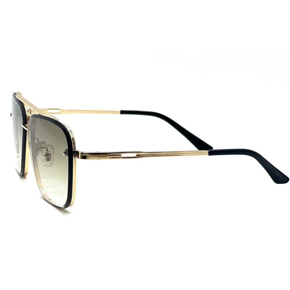 Gold Metal Aviator Sunglasses Gradient Green Lenses‎ Double Bridge Men's Fashion